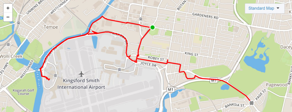 Map of BIKEast Sydney Airport audit ride